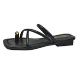 Women Summer Slippers Ladies Sandals Metal Decor Thong Flip Flop Low Heel Shoes Woman Outdoor Retro Brown Sandals