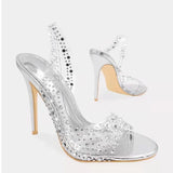 Breakj Water Drill High-Heeled Toe Sandals Women's Pointed After The Sharp Head With Crystal Fish Mouth Fashion