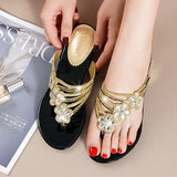 Slippers In The Summer Of 2024 Women Wear Crystal Diamond-Encrusted Fashionable Flip-Flops With Flat Soles To Prevent