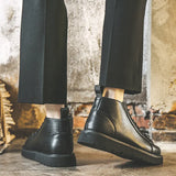 Breakj Size Martin Boots Men's Shoes Winter Plus Down High Top Boots Men's Fashion Shoes Midtop British Wind Leather Boots