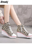 New Spring Summer Classic Wedges Shoes High Top Pumps with Zipper Canvas Shoes Women Casual Height Increasing Platform