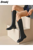 Women Knee-high Boots Genuine Leather Natural Leather Ladies Bootie Autumn and Winter Velvet Western Boots Goth