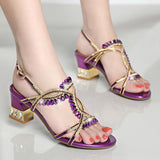 New Women's Sandals Wear Fashionable Diamond Medium Heels With Skirt Open Toe Roman Sandals Women's Thick
