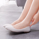 Breakj Flat-Soled Bridesmaids Wedding Shoes To Take Pictures Of Women's Singles Handmade Pearls Pregnant Women's