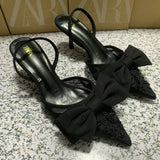 Breakj Home 2025 New Women's Shoes Low Heel High Heels High-Heeled Shoes Back Mouth Studded Single Shoes Black