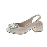Women Sandals 2022 Square Toe Women Pumps Crystal Rhinestone Buckle Shallow Mules Pumps Slip on Heels Women Modern