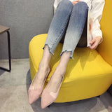 Women Flats Flock Leather Pointed Toe Solid Color Apricot Plus Small Size 31 32 33 34 Big Size 42 43 44 45 Lady Flat Heel