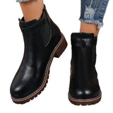 Breakj And Winter New Large-Size Women Thick-Bottomed Boots Belt Buckle Decorated Round Head Short Boots