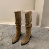 Breakj Western Mid-West Boots Women's Shoes 2025 New Autumn And Winter Single-In-Head Pile Of Long-Heeled Knight