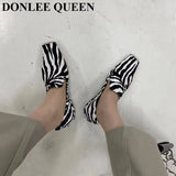 Square Toe Flats Shoes Women Slip On Loafers Comfortable Ballet Zebra Snake Pattern Shoe Big Size 35-41 Zapatillas