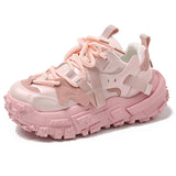 Breakj Spring And Summer Tire Bottom Old Dad Shoes Women's Net Air Breathable Pink Casual Sneakers Thick-Soled Small White Shoes