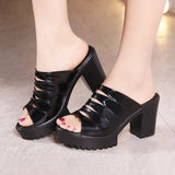 Leather Waterproof Platform Heeled Slippers Women Wear Fishmouth Small Size 33 High-Heeled Sandals In Summer Fashion Thick