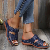 Breakj Large-Size Summer Leisure Retro Slope And Thick-Soled Sewn Shoe Leather One-Character Women's Shoes Slippers