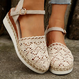 Breakj Slope Heel Sandals 2025 Summer New Bun Head Weaving A Word Buckle With Women's Sandals