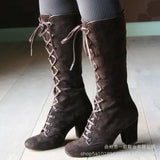 High Knight Boots Fashionable Suede With Autumn And Winter Round Head Thick Heels Wish High