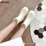 Boots Women Ankle Shoes Waterproof Rain Rubber Shoes for Rain Day 2023 New Slip on Female Short Boots Solid Warm