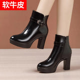 Heels, Thick Heels, Short Boots, Lacquered Leather, Autumn And Winter 2023, New Thick-Soled Waterproof Platform, Fashionable Short Leather Martin