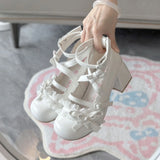 Breakj 2025 New Round Head Mary Jane Small Leather Shoes Lolita Bow Princess Wind Heightening Display Legs Long Single