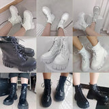 2023 New Women White Ankle Boots PU Leather Thick Sole Lace Up Combat Booties Female Autumn Winter Platform Shoes