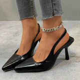 Women's Summer New Sexy Pointed Toe Simple Solid Color High Heels PU Leather Outdoor Casual Party Dress Women's