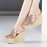High Heel Slippers For Women In Summer 2023 Fashion Wear Muffin Thick Soles Waterproof Table Large Fish Mouth Women's