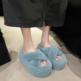 Breakj Thick-Bottomed Fur Slippers Women 2025 Autumn And Winter New Fashion Cross-Carrying Home Cotton