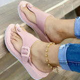 Breakj Women's Leisure Slope And Thick Bottom Clip Slippers Large-Size Slippers Solid Color Thick Bottom Leisure