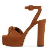 Elegant Large Size Waterproof Table Thick High Heels Knot Ankle Buckle Banquet