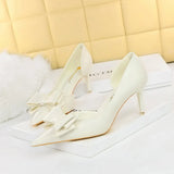 Breakj Korean Version Pedicure Slim And Sweet Women's Shoes Thin Heel High Heel Shallow Tip Side Hollow Bow Single