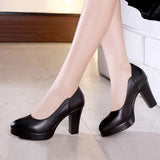 Work Shoes, Women's Black Dress, Professional Leather Shoes, Waterproof Platform, High Heels, Pointed, Large Size, Shallow Mouth, Thick