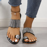 Breakj Large-Size Sleeve Toe Drill Flat-Soled Sandals Women Flat And Light Beach Cool