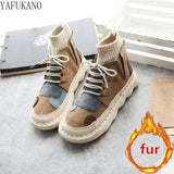 Matching Thick-Sole Big Head Doll Shoes Plus Velvet Women Boots Literary Retro Womens Short Boots Mori Girl Ankle
