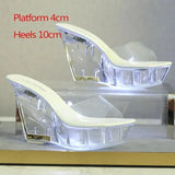 34-43 Nightclub LED Light High Heels Sandals Luminous Shoes Catwalk Pole Dancing Shoes Crystal Clear Platform