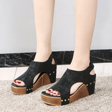 Breakj Spring And Summer New Rivet Slope And Fish Mouth Sandals Women Large Size Waterproof Table Hollow Thick-Soled Women