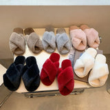 Slippers Female 2023 Autumn And Winter New Women Flat Toe Home Cross Plush
