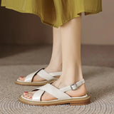 Size 34-40 Flats Sandals Women Summer 2023 Genuine Leather Low Heels Shoes For Women Rome Fashion Platform
