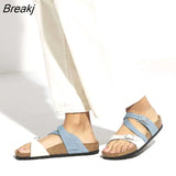 Women's Vintage Slippers Thick Bottom Retro Flat Sandals Buckle Strap Outside Summer Woman Shoes Ladies Slides Female