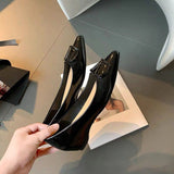 Breakj Sharp Head Flat V Buckle Gold Single Shoes Women 2025 Spring And Autumn New Patent Skin Naked Temperament Commuter Banquet