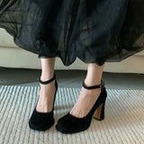 Breakj New French Small One-Word Buckle With High Heels Coarse Fashion Design Sense Of Single