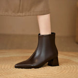 Breakj Zi Yan French Soft Leather Temperament Short Boots Female 2023 Autumn And Winter New Thick Heel Naked Boots Square Head High Heel Thin