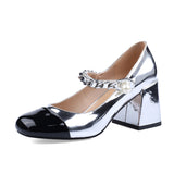 Breakj Heavy Recommendation! Small Fragrant ~ Vintage Mary Jane High Heels Women's Coarse Heel With Single Shoes Patent Leather