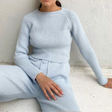 Knitted Sweat Suits Women Matching Sets Long Sleeve Hoodie+wide-legged Pants Loungewear Sweater Set Two Piece