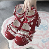 Breakj 2025 New Round Head Mary Jane Small Leather Shoes Lolita Bow Princess Wind Heightening Display Legs Long Single