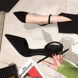 Spring and Summer New Black High-heeled Sandals French Girl Pointed Toe Stiletto Buckle All-match Women's Single