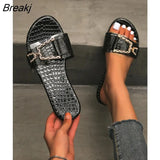 Women's Summer Flip Flops Thick Bottom Open-Toe Slippers Round Toe Plus Size Metal Buckle Sandals Chinelo Flip Flop