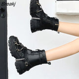 Women Shoes Platform Boots Punk Gothic for Women Boots Combat Ladies Black Metal Button Woman Motorcycle Ankle Boots Autumn
