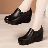 Heel Deep Mouth Single Shoes Women's Autumn New Round Head Middle Heel Muffin Thick Sole Waterproof Platform Large Size Step On Mother's