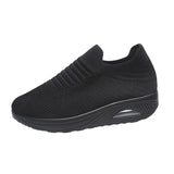 Size Women's Shoes 2023 Spring And Summer Flying Woven Elastic Mesh Sock Shoes Air Cushion Thick Slope Heel Casual Women's