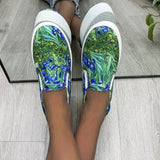 Flats 2021 Plus Size Fashion Graffiti Flat Shoes Women Low Cut Slip-on Casual Shoes Ladies Canvas Loafers Zapatillas
