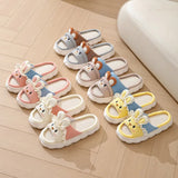Rabbit Plush Slippers Women Men Four Seasons Cotton Linen Slippers Winter Platform House Slippers Non-Slip Floor Mute